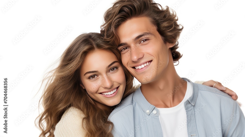 Young couple with Valentine's Day concept, teen happy smiling couple, isolated on white background Young couple with Valentine's Day concept, teen happy smiling couple, isolated on white background