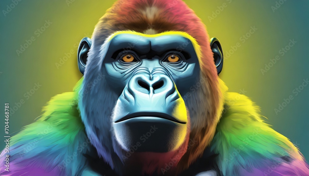 multicolored gorilla head 3d for t shirt printing design and various uses