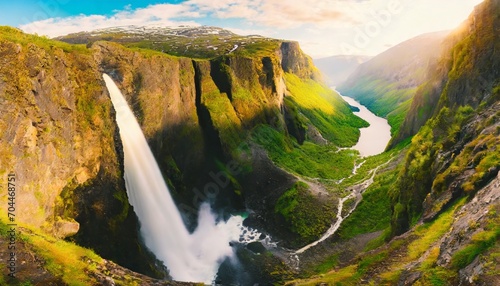 beautiful view of the voringsfossen waterfall
