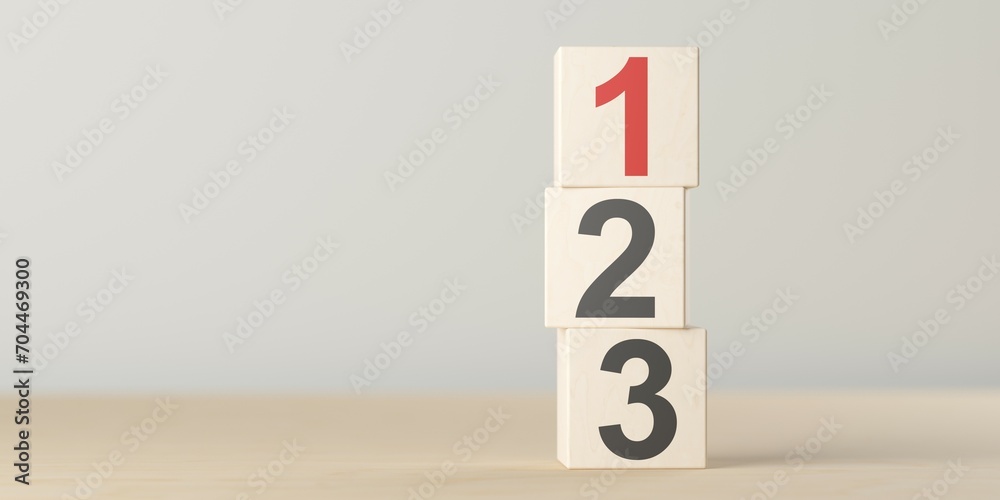 Numbers one, two and three on wooden blocks standing on table, plan, priority or winner business concept Numbers one, two and three on wooden blocks standing on table, plan, priority or winner business concept
