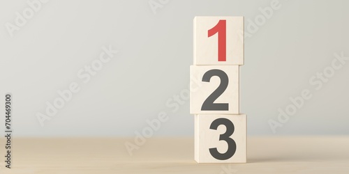 Canvas-taulu Numbers one, two and three on wooden blocks standing on table, plan, priority or