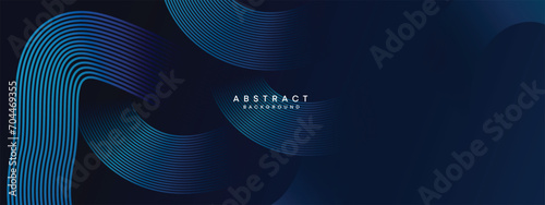 Abstract Dark Blue Waving Line Particle Technology Background. glowing wave lines background. Modern gradient with glowing circles lines decoration. for brochure, cover, banner, website, header