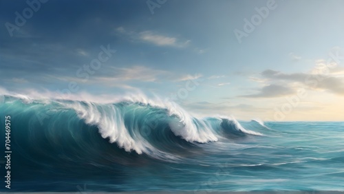 Space for text on realistic sea ​​wave background, background image, generative AI © Hifzhan Graphics