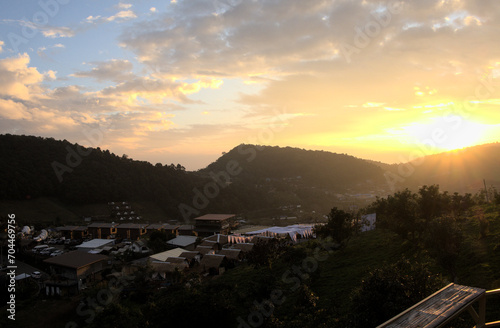 Sun rise scene in morning at Mon Jam (Mon Cham) famous tourist destination, Mae Raem, Mae Rim, Chiang Mai, Thailand