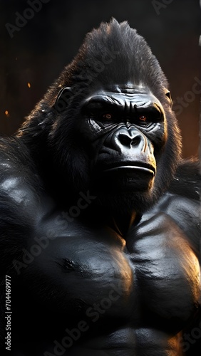 Close-up of mighty gorilla with textured background and huge space for text, background image, generative AI