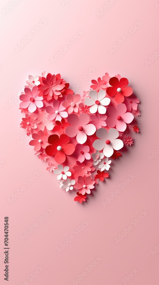 Valentine's Day love paper flowers heart romantic greeting card background,