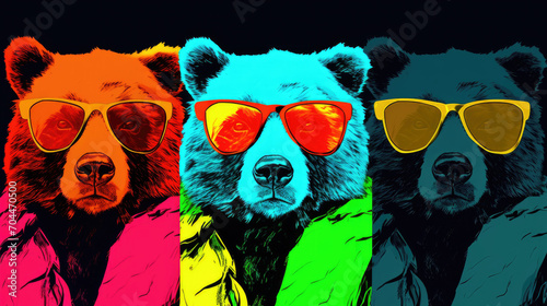 Bear fashion, pop art collage style neon bold color © Veronika