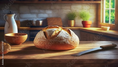 loaf of bread in a cottage kitchen