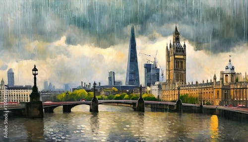 a painting depicting the city of london a beautiful city soaked in the rain generative ai © Enzo