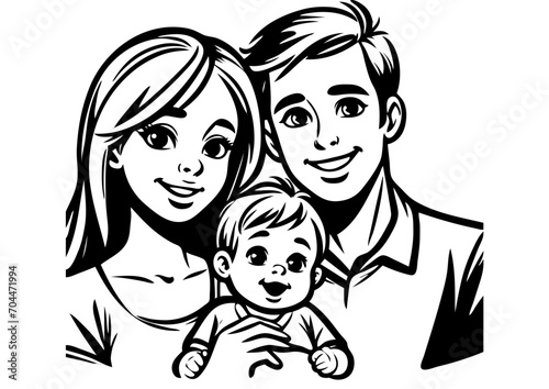 Eine junge Familie aus Mutter, Vater und Kind.