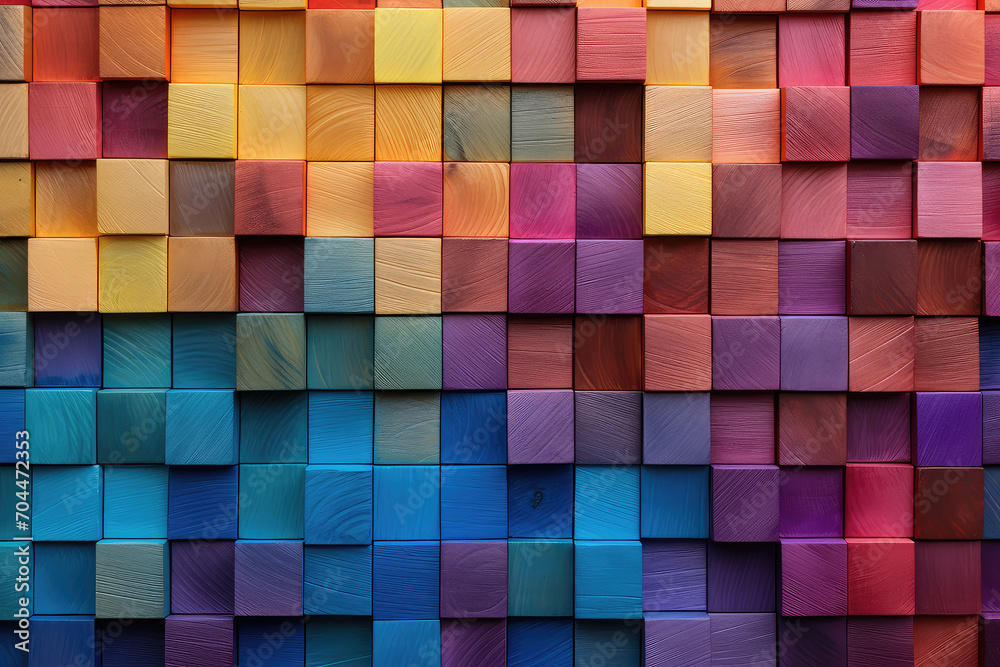 A mesmerizing array of multi-colored wooden blocks, perfectly aligned to create a vivid and creative background suitable for diverse themes. A mesmerizing array of multi-colored wooden blocks, perfectly aligned to create a vivid and creative background suitable for diverse themes.