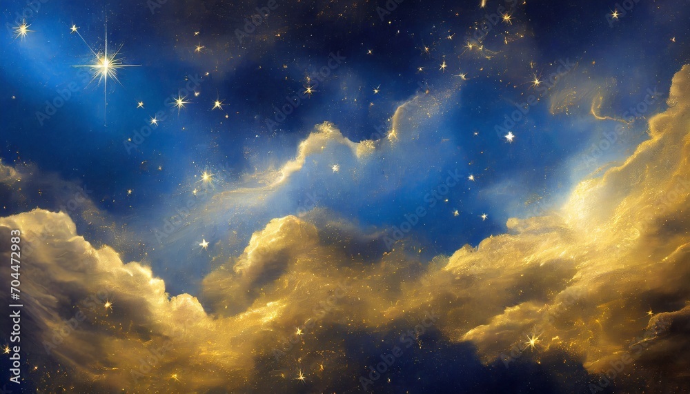 golden indigo blue abstract mystical galaxy abstract cloudscape hd phone wallpaper ai generated