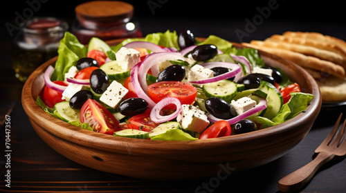 Greek salad with feta cheese organic black olives
