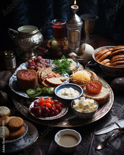 Traditional Russian breakfast, food, meal, dish, cooking, restaurant, delicious, cuisine, grill, plate, gourmet, eggs, sousace, bacon, meat, pork, grilled, fried, sauce, cooked, mobile format 4:5