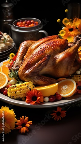 A Close-up of a Cornucopia Overflowing with Thanksgiving Food