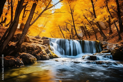 Beautiful autumn landscape with yellow trees and water