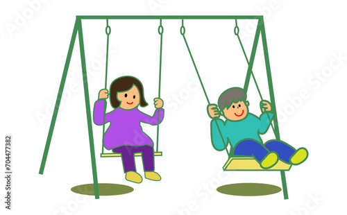 ブランコで遊ぶ男の子と女の子