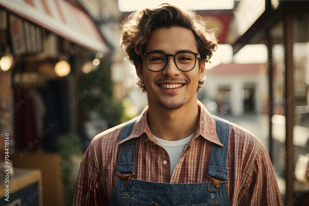 Fototapeta premium Portrait of handsome young man in eyeglasses looking at camera