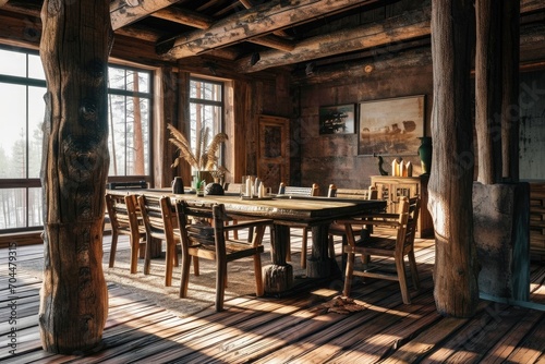 Rustic Log Furniture: Handcrafted Dining Table and Chairs for Modern Living Room Design