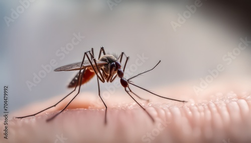 Close-up of mosquito on human skin - Generative AI