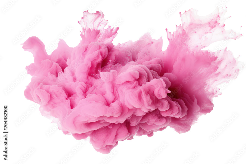 Cloud of abstract pink powder explosion isolated