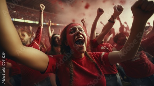 Cheering crowd at a football stadium. Fans cheering for their favorite team.