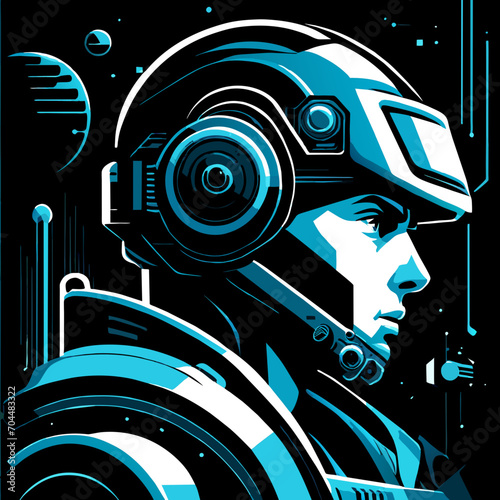 Futuristic Space Soldier: Bold Sci-Fi Vector Illustration