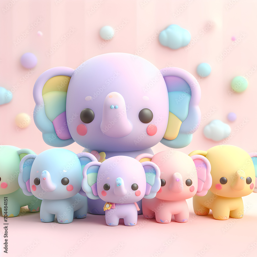 3D cute elephant family 3D cute elephant family