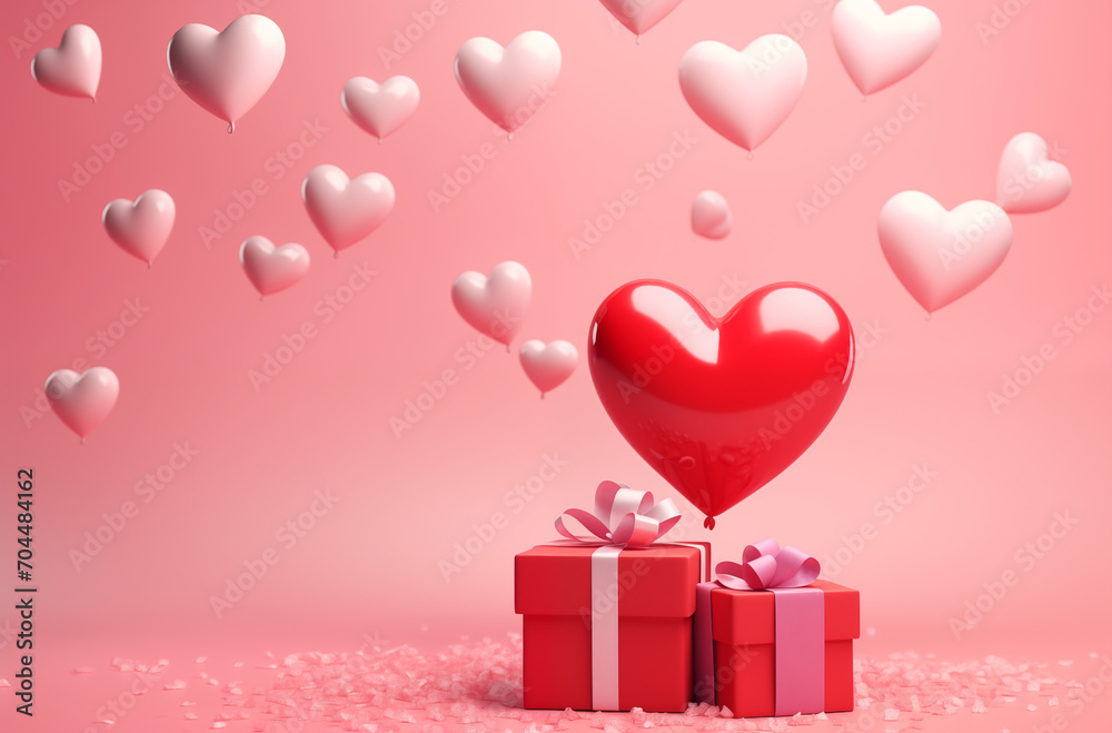 a lovely gift box in valentine day with pink balloon