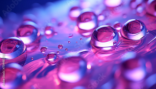 abstract neon background with water drops. Water drops in neon lighting.