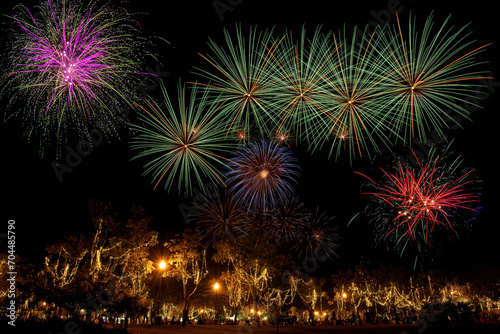 Bangkok,Thailand - Dec 30 , 2023 : Firework show at Suan Luang Rama 9, one day before the new year eve.
