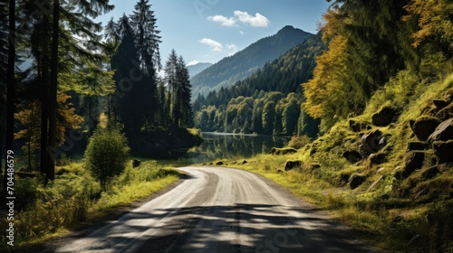 view of road in middle forest photo