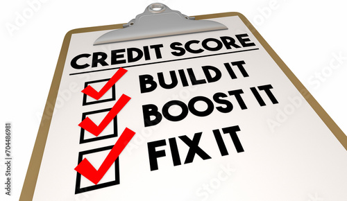 Credit Score Build Boost Fix It Checklist Steps How to Apply Loan Best Rate 3d Illustration