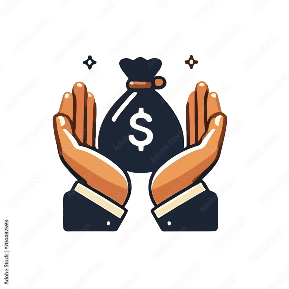 Set of icons of money in hands. Vector icons of money in the palms 