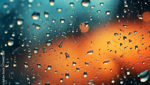 raindrops on glass against bokeh background.