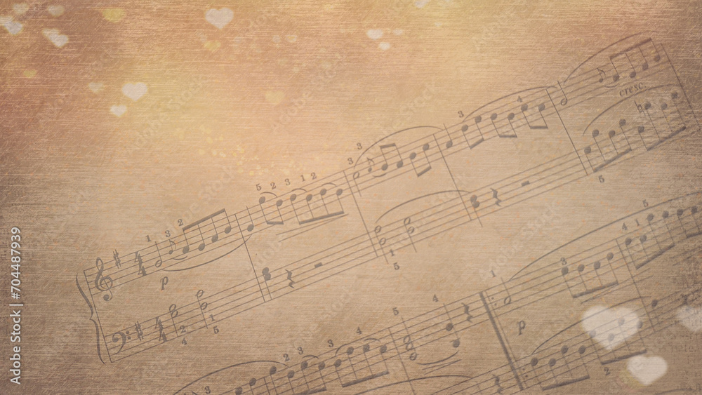 Music notes on grunge paper texture background. Vintage music concept.