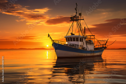 Fishing boat at sunset © UC