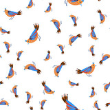 Seamless pattern with birds. Decorative flowers. Pattern with stylized birds. Vector, Flat style.