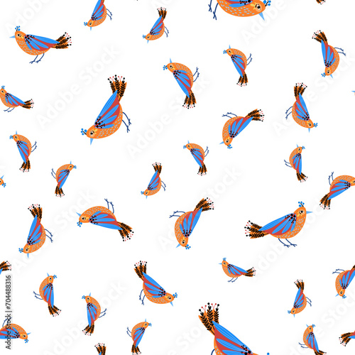 Seamless pattern with birds. Decorative flowers. Pattern with stylized birds. Vector  Flat style.