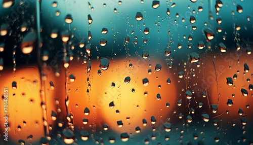 raindrops on glass against bokeh background.