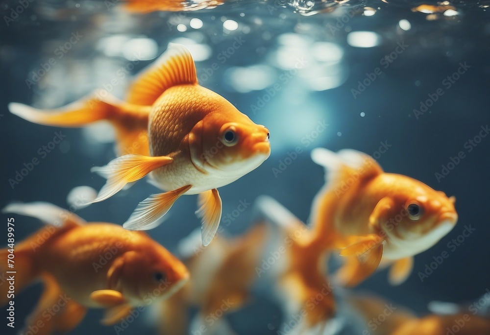 Goldfish swimming in the water close up view copy space Goldfish swimming in the water close up view copy space