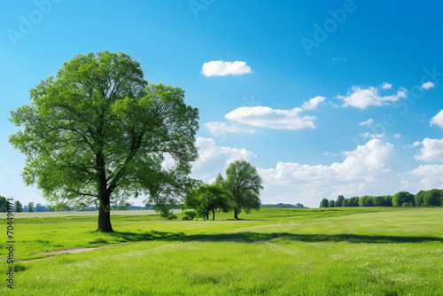 Landscape in summer with trees and sunny meadow