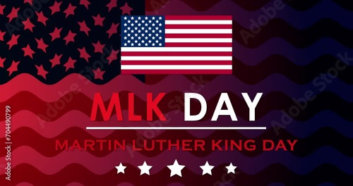 
Martin Luther King Jr Day, MLK Day celebrates civil rights in US banner in 4K. Day of Service Concept of Unity and Equality motion graphic with national flag of USA patriotic African event liberty BG photo