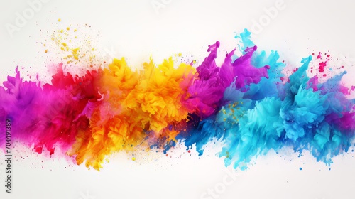 Explosión de colores que cubre la parte media de la imagen simulando humo con fondo blanco photo