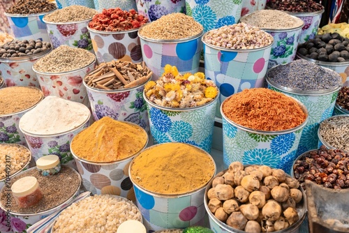 Canvas Print Variety of spices in the Dubai spice market