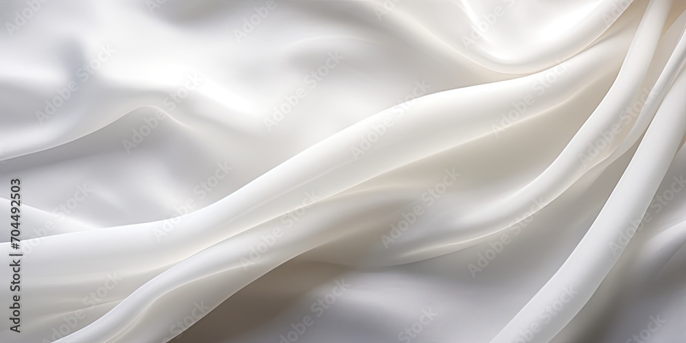 Silky white cloth with creased folds gently waving. - obrazy, fototapety, plakaty 