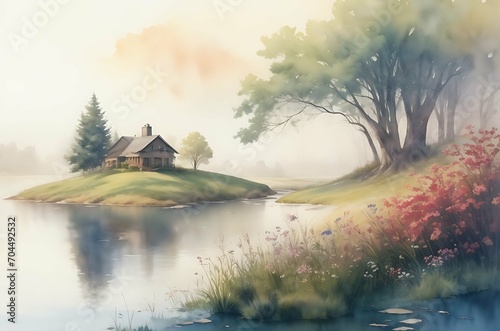 A muted landscape using acrylic media techniques photo