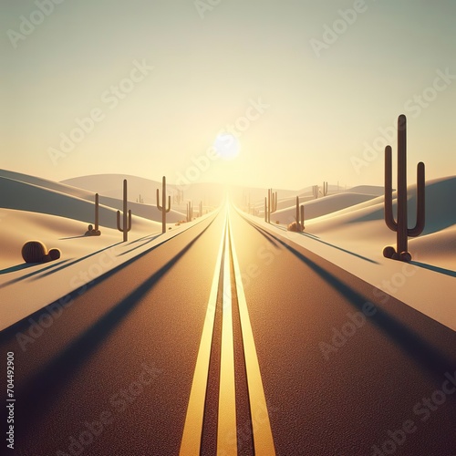 Minimalist photorealistic desert road