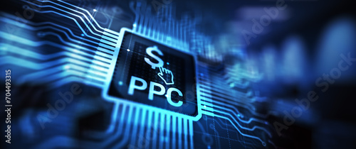 PPC Pay per click payment technology digital marketing internet business concept on virtual screen. photo