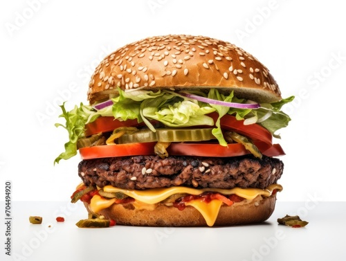 Big tasty hamburger on white background. Close-up.